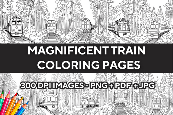 Download 50 Magnificent Train Coloring Pages KDP - Premium Resources