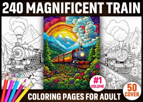 Download 240 Magnificent Train Coloring Pages KDP - Premium Bundle